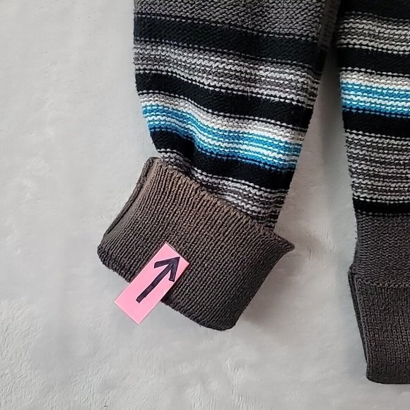 Retrofit Men's Knit Hoodie Hooded Sweater Size Large Gray Blue Striped FLAWED - Picture 3 of 13